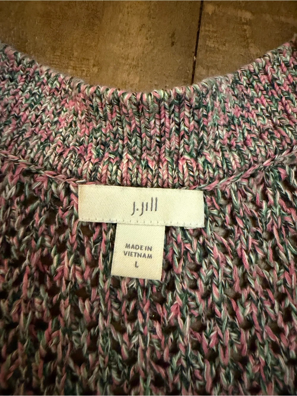 J. Jill Pink Multi-Tone Open Knit V-Neck Cardigan